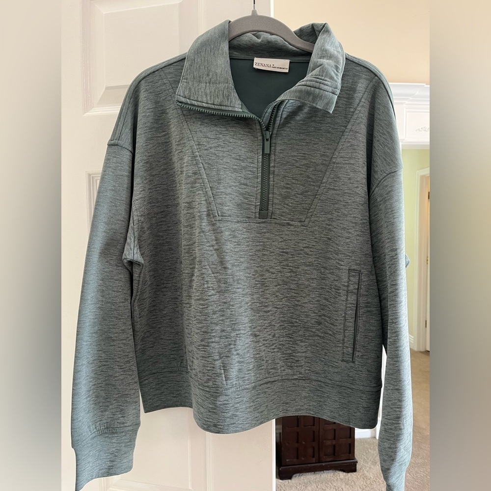 Zenana Outfitters Heather Green Quarter-Zip Pullover